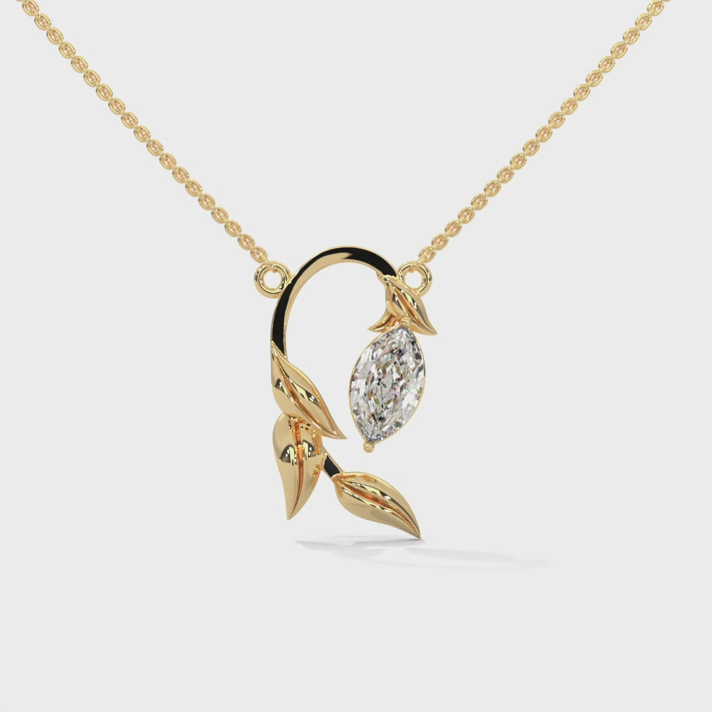 marquise lab diamond necklace with a leaf design

