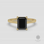 Emerald Cut Black Moissanite Hidden Halo Engagement Ring