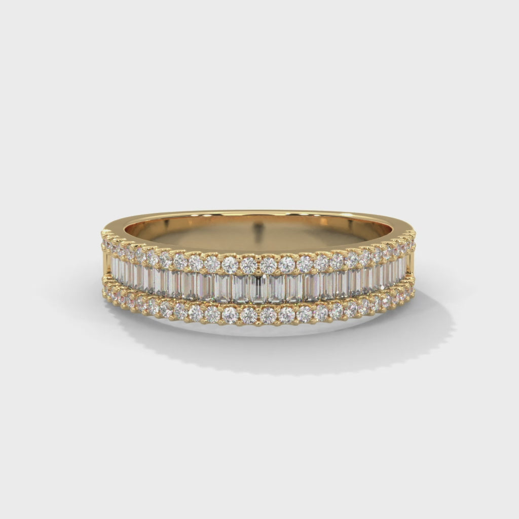 Baguette & Round Moissanite Gold Wedding Band in 18K Gold