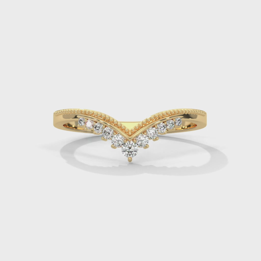 v shaped curved wedding band in 14K Yellow Gold