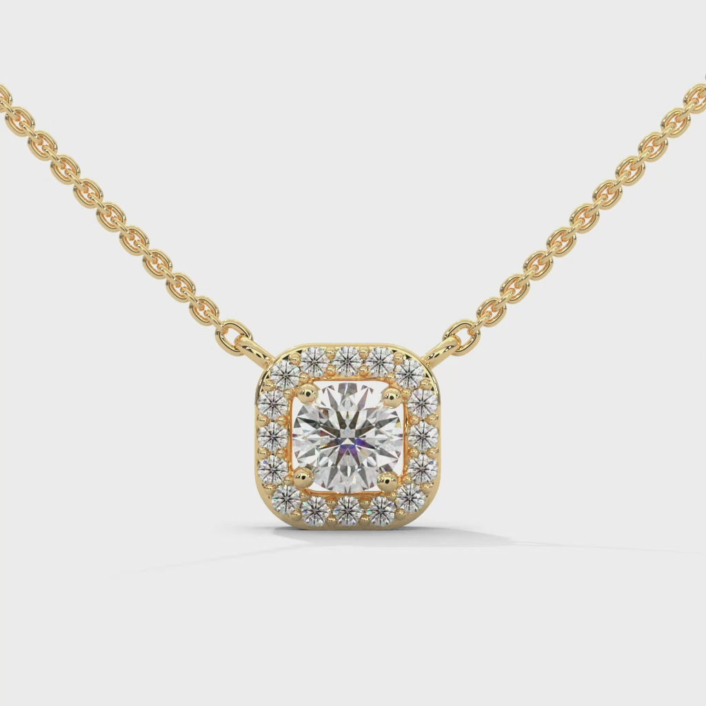 Halo Pendant with Round Lab Grown Diamond in 10k Gold