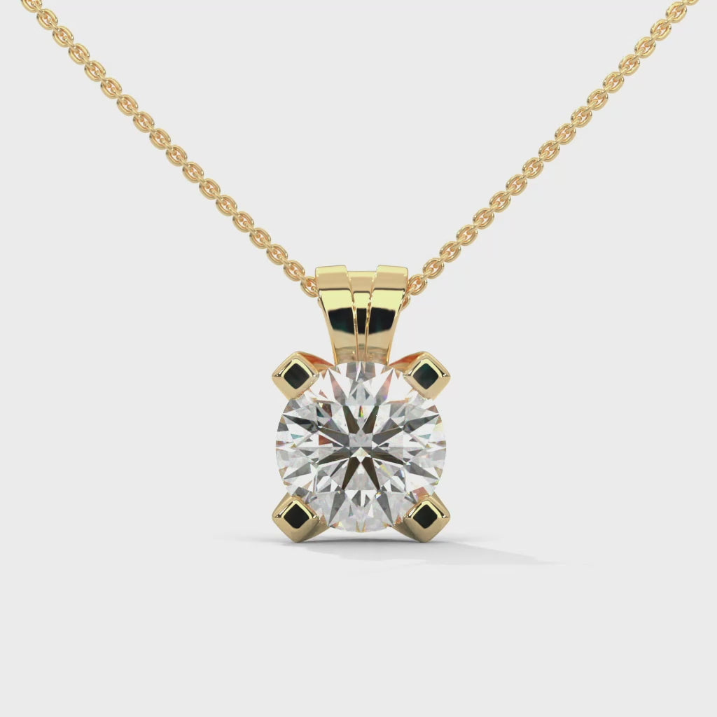 Round cut Lab Diamond Solitaire Pendant with Four Flat Prong setting
