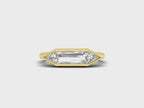 East West Baguette Cut with Triangle Cut Moissanite Three Stone Engagement Ring, bezel set engagement ring