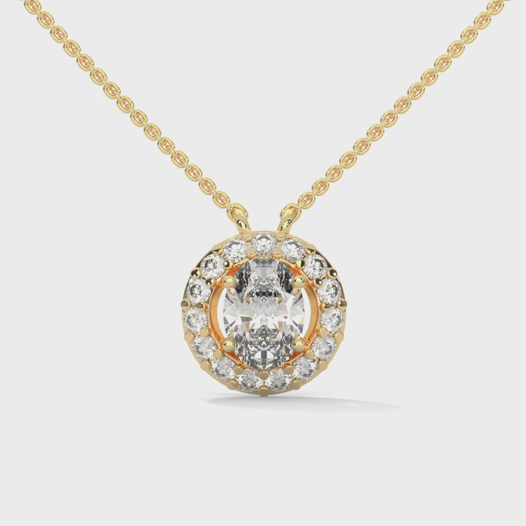 Oval Halo Diamond Pendant with Lab Grown Diamond in 18K Gold