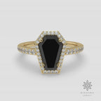 2.00 CT Black Coffin Cut Moissanite Ring, Black Coffin Halo Engagement Ring