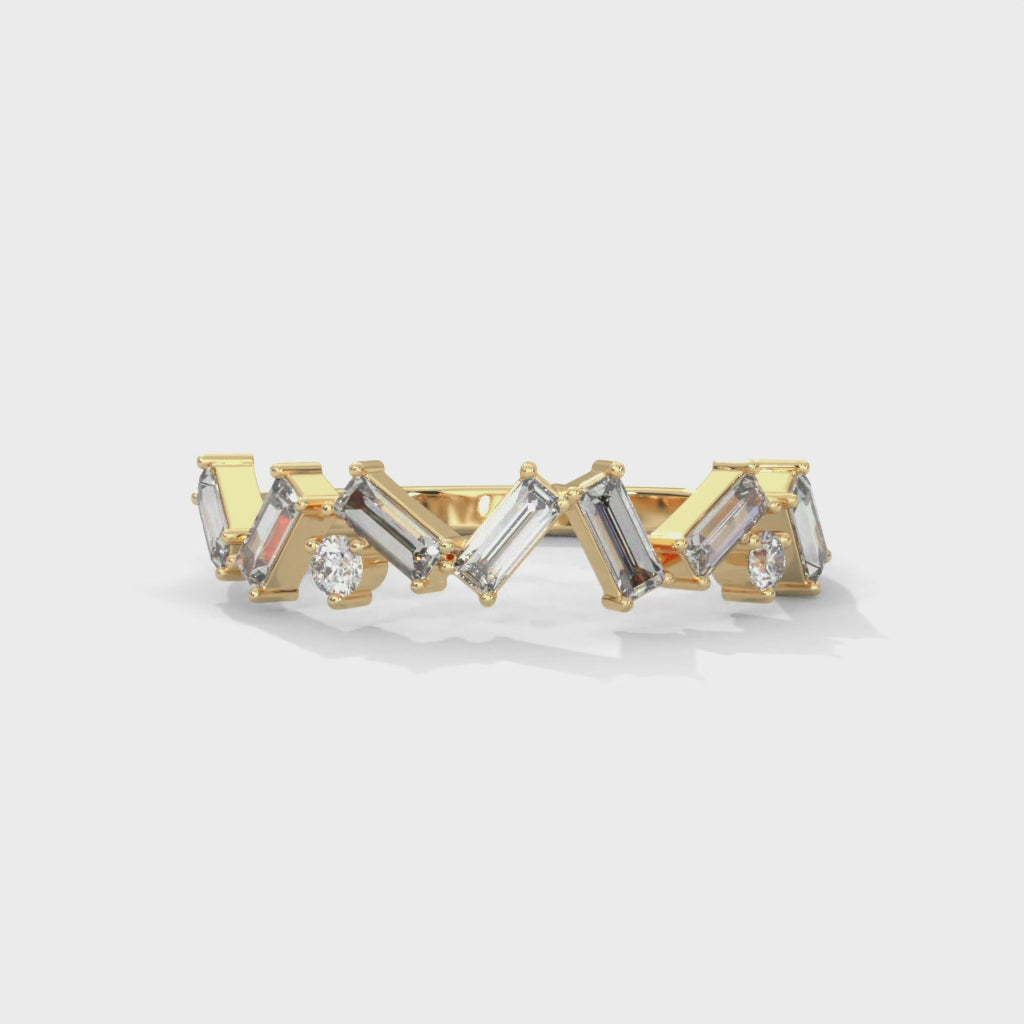 Baguette Zig Zag Half Eternity Wedding Band in 10K gold

