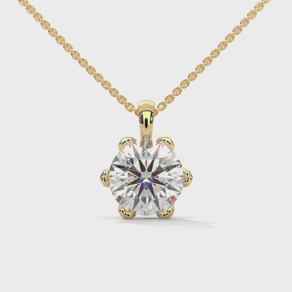 Round Cut Lab Grown Diamond Solitaire pendant with 6 Prong Setting, Pendant with chain