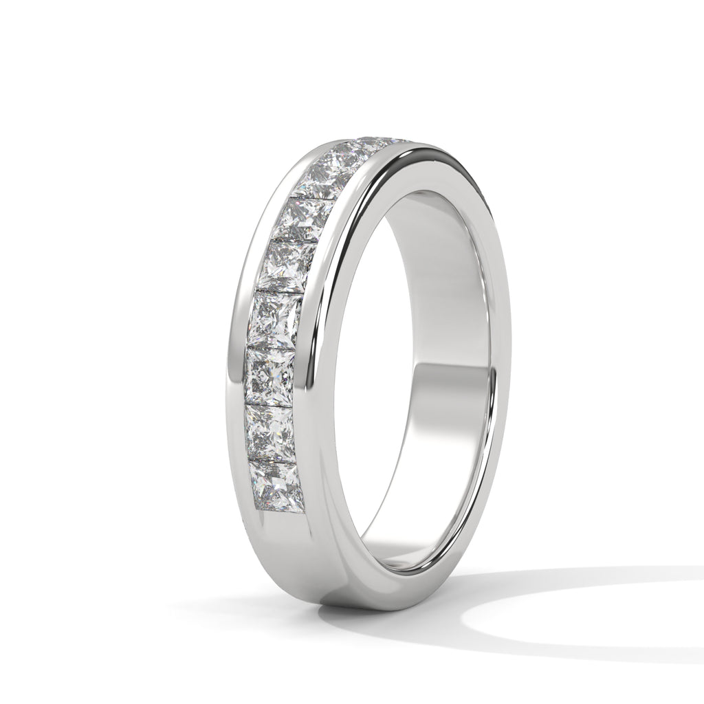 Princess Cut Moissanite Half Eternity Band with Channel Set