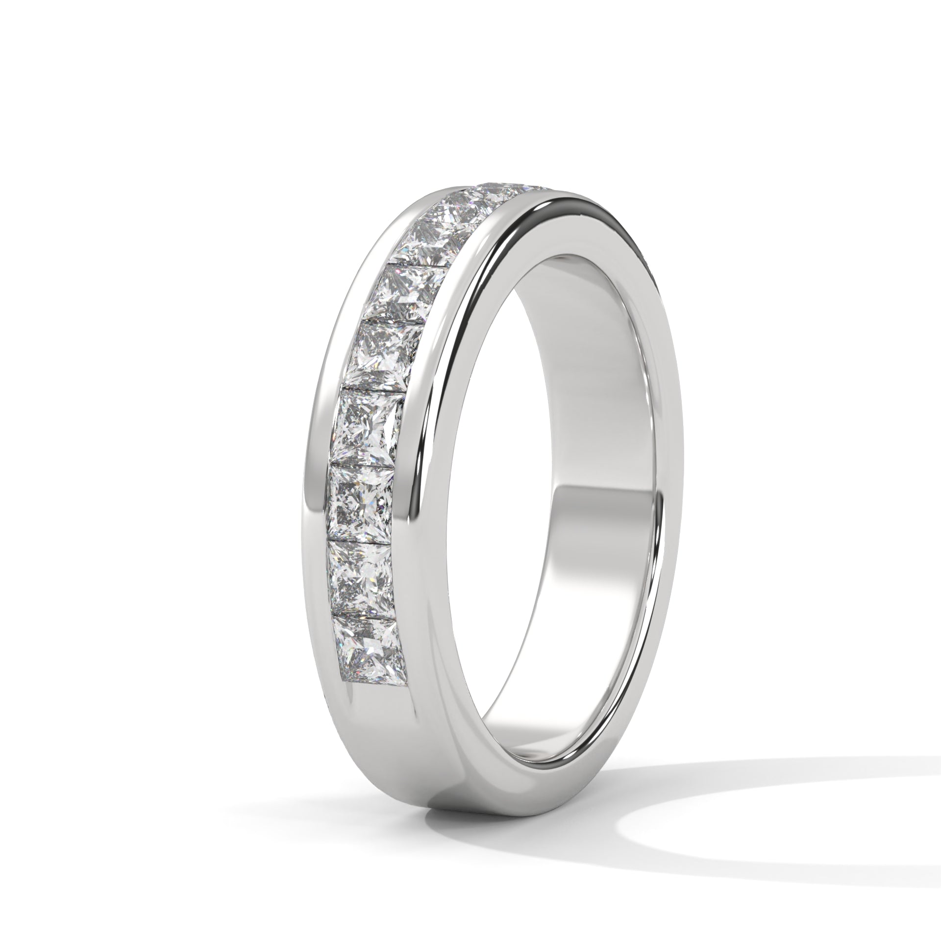 Princess Cut Moissanite Half Eternity Band with Channel Set