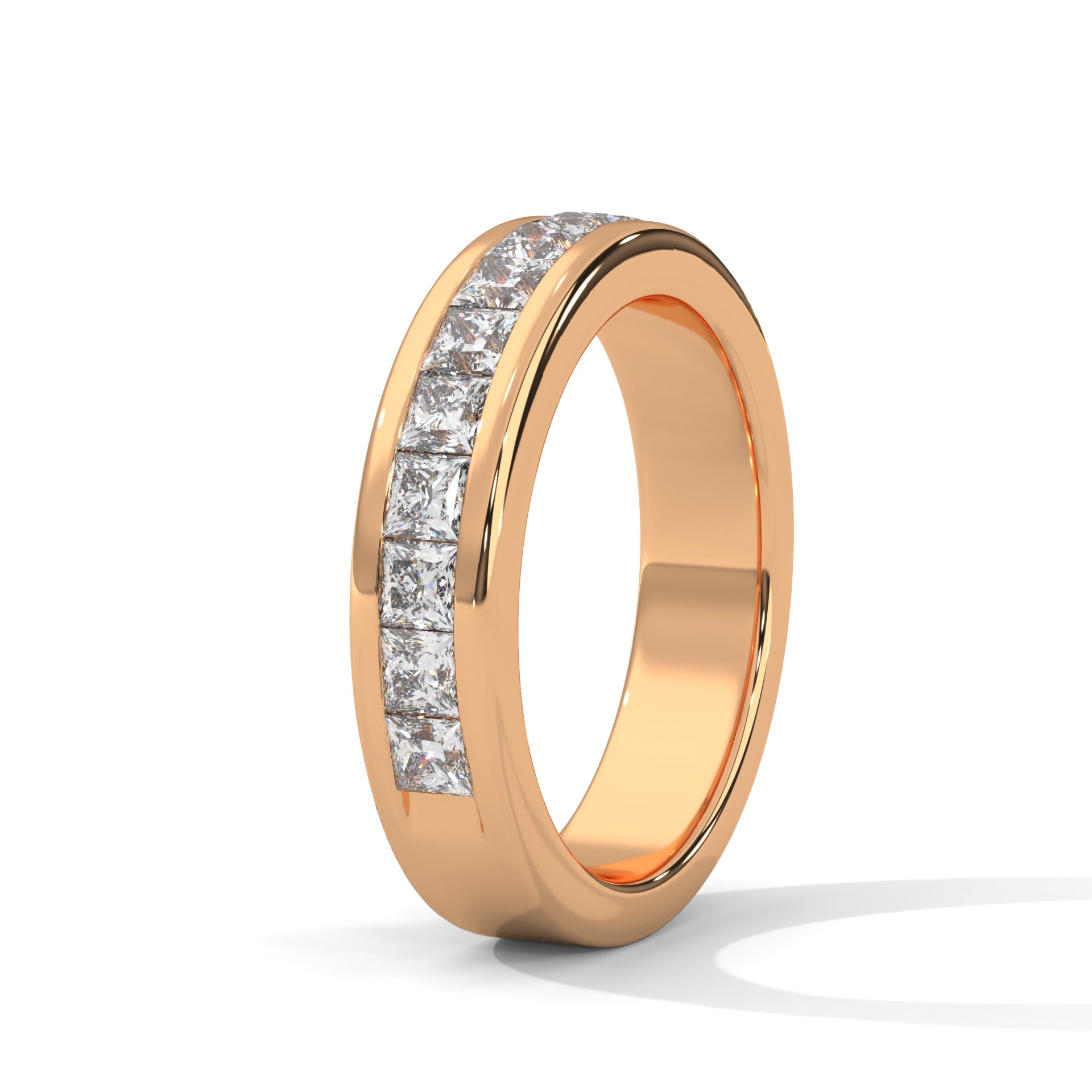 Princess Cut Moissanite Half Eternity Band with Channel Set