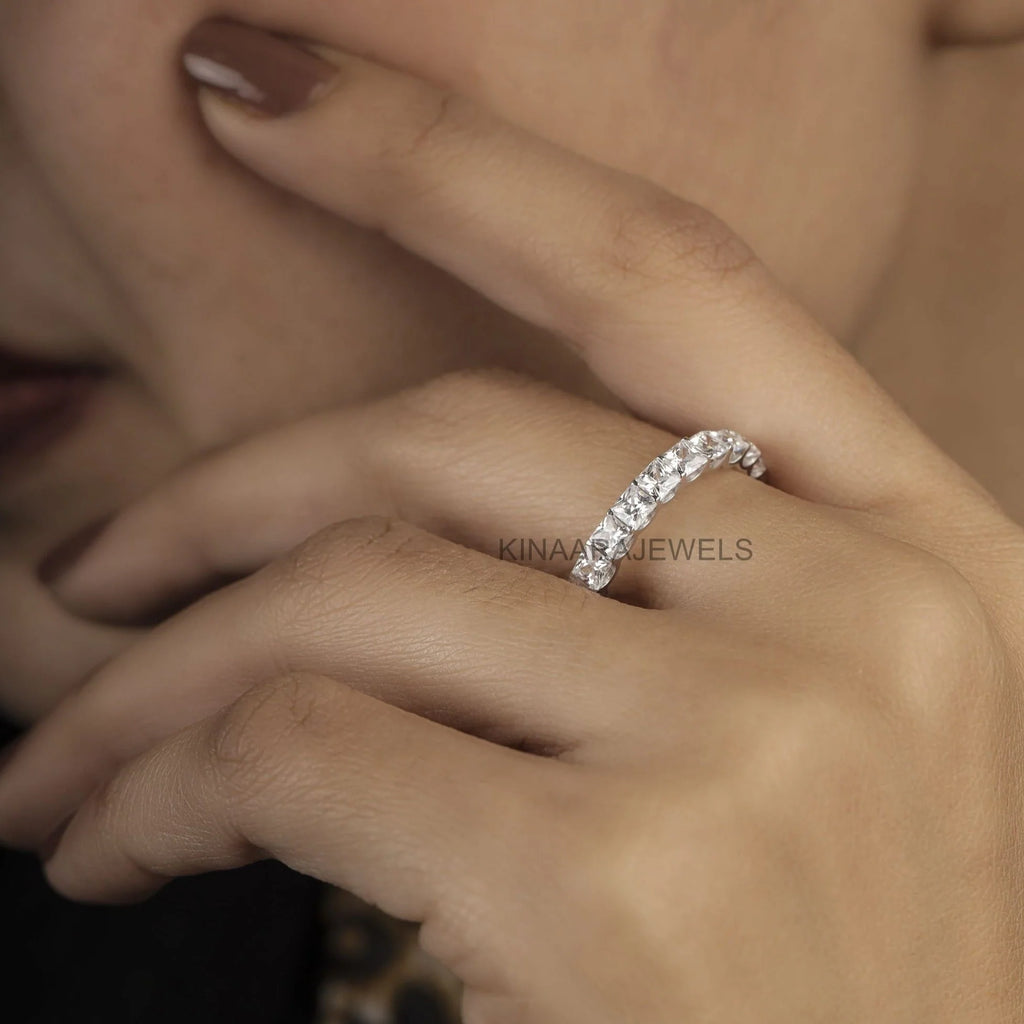 princess moissanite half eternity band in gold