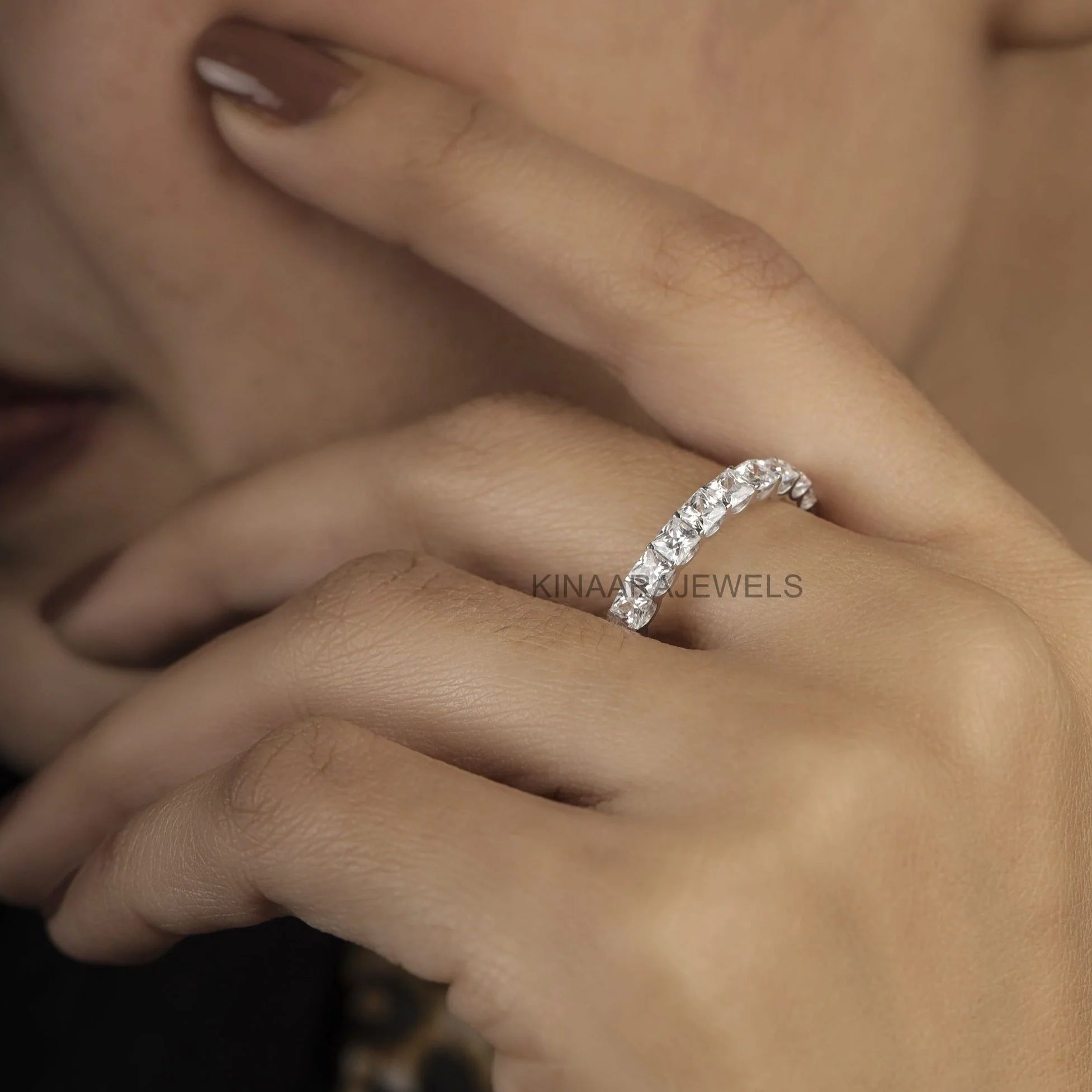 princess moissanite half eternity band in gold