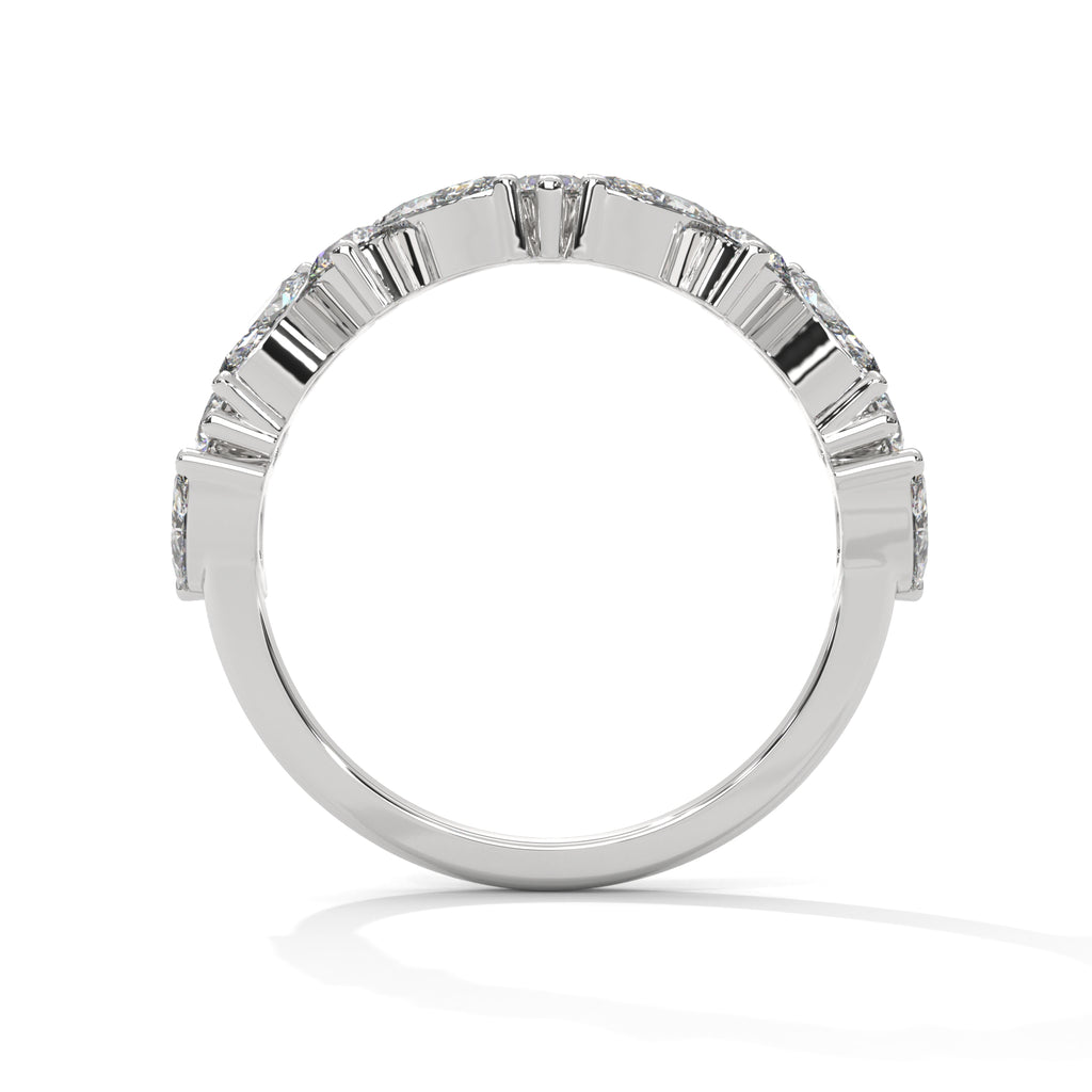 round and marquise cut moissanite half eternity band in 10K White gold