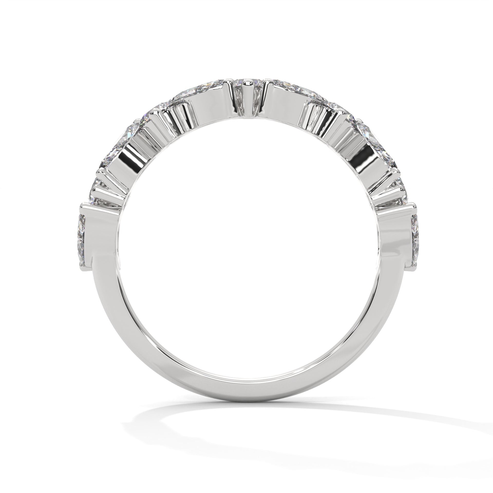 round and marquise cut moissanite half eternity band in 10K White gold