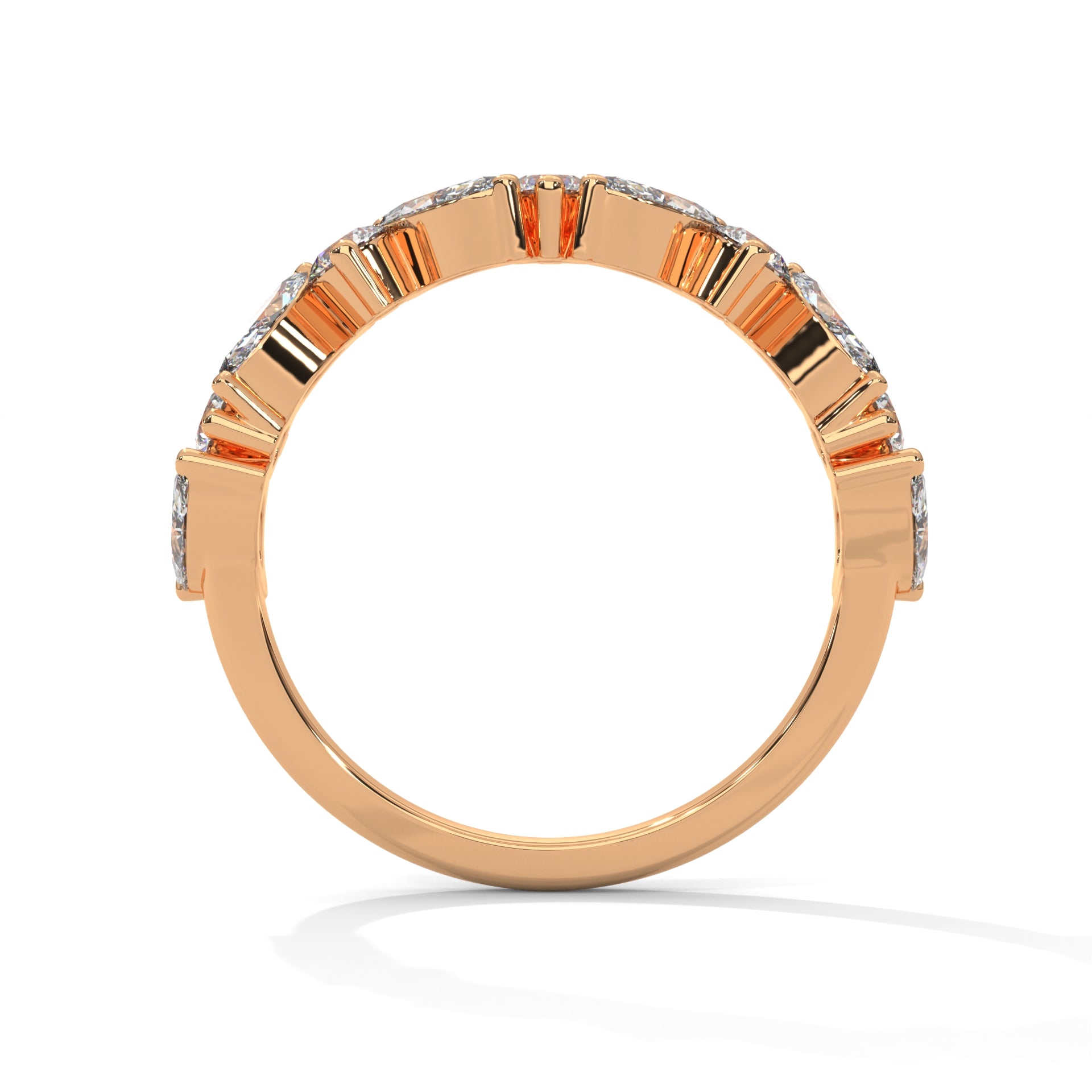 round and marquise cut moissanite half eternity band in 10K rose gold