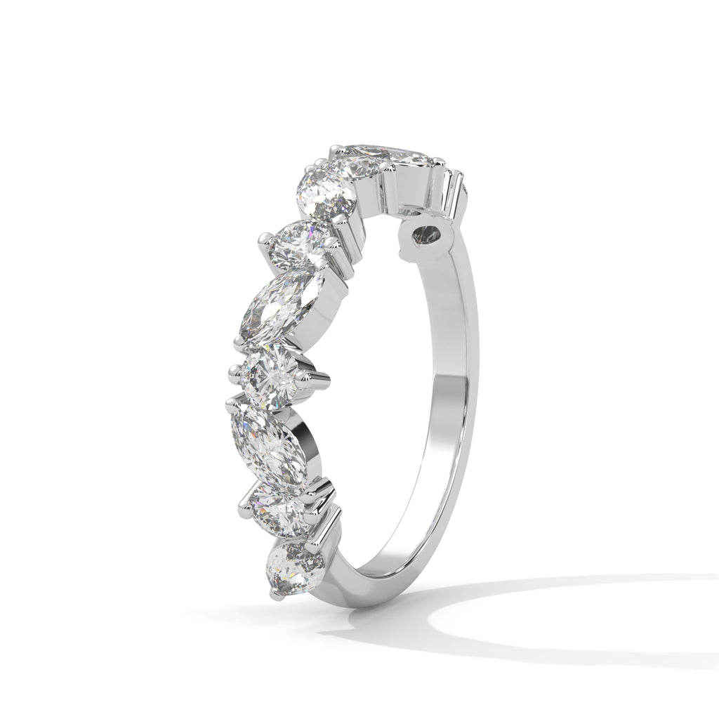 round and marquise cut moissanite half eternity band in White gold