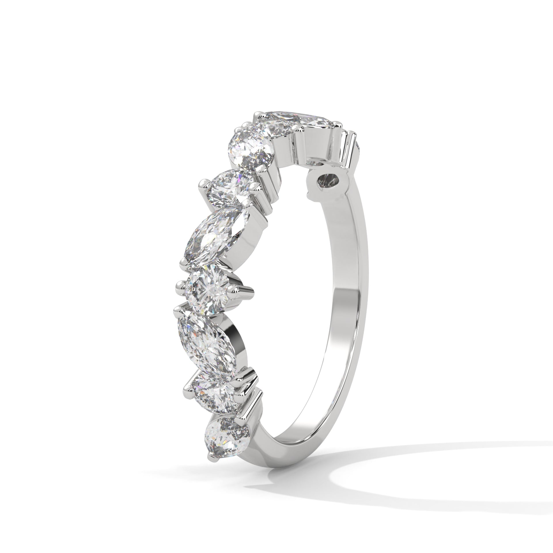 round and marquise cut moissanite half eternity band in White gold