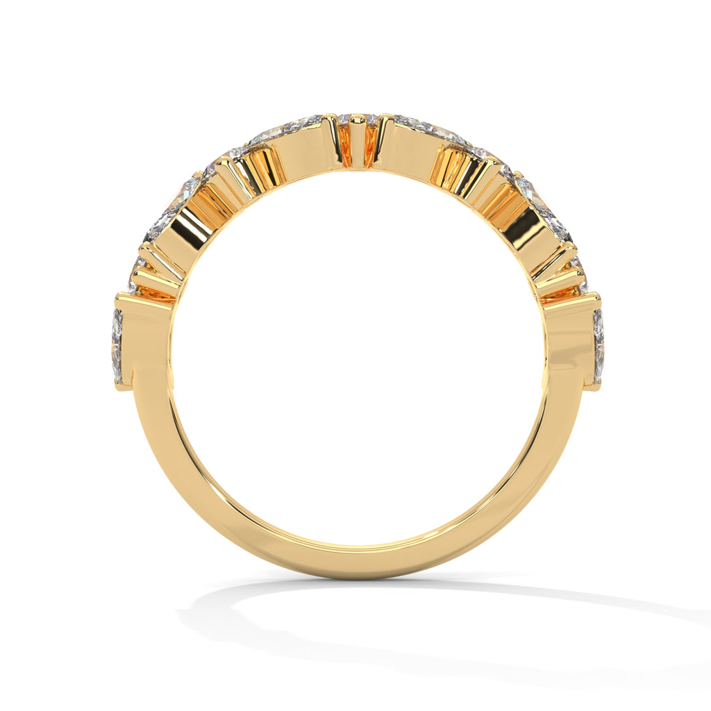 round and marquise cut moissanite half eternity band in Yellow gold