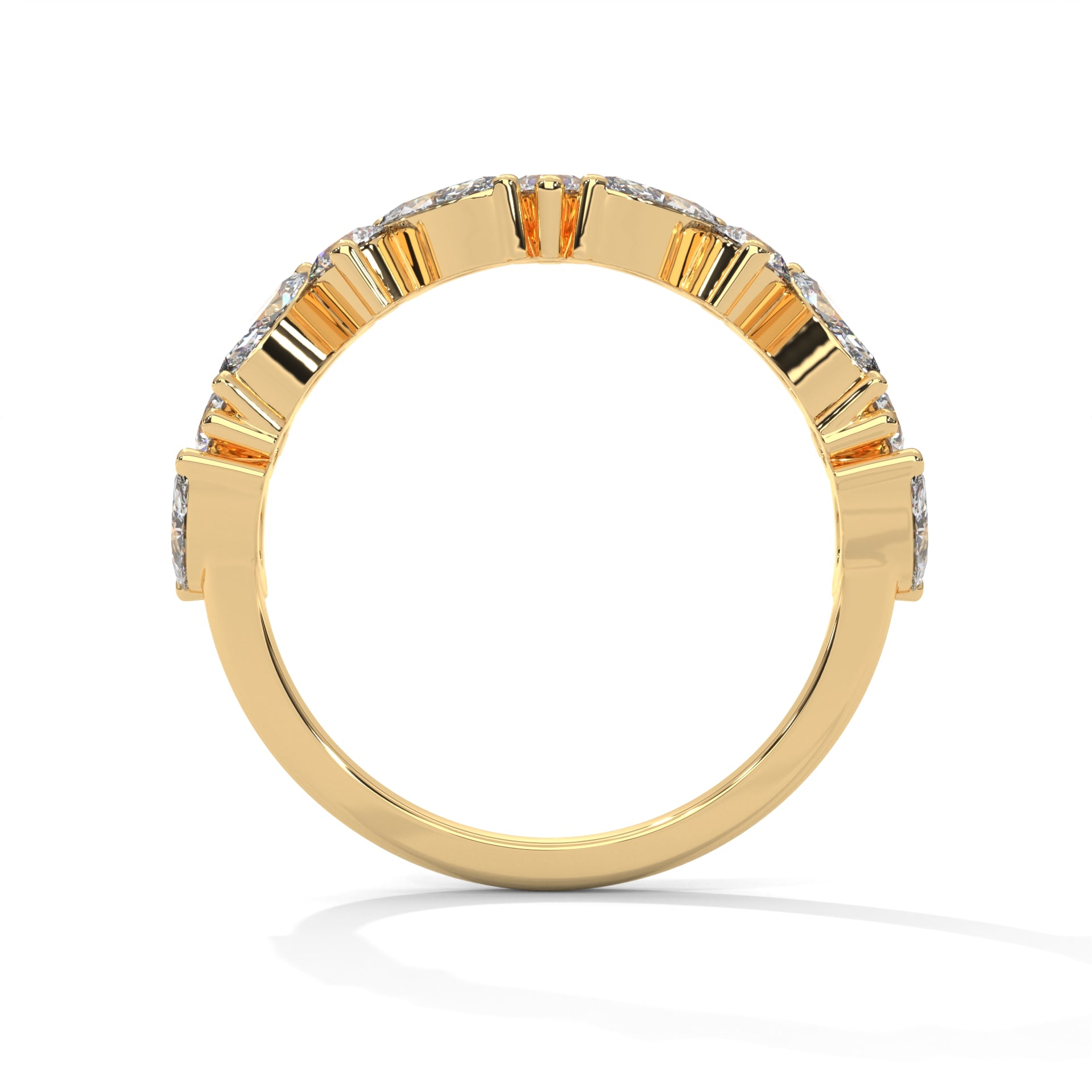 round and marquise cut moissanite half eternity band in Yellow gold