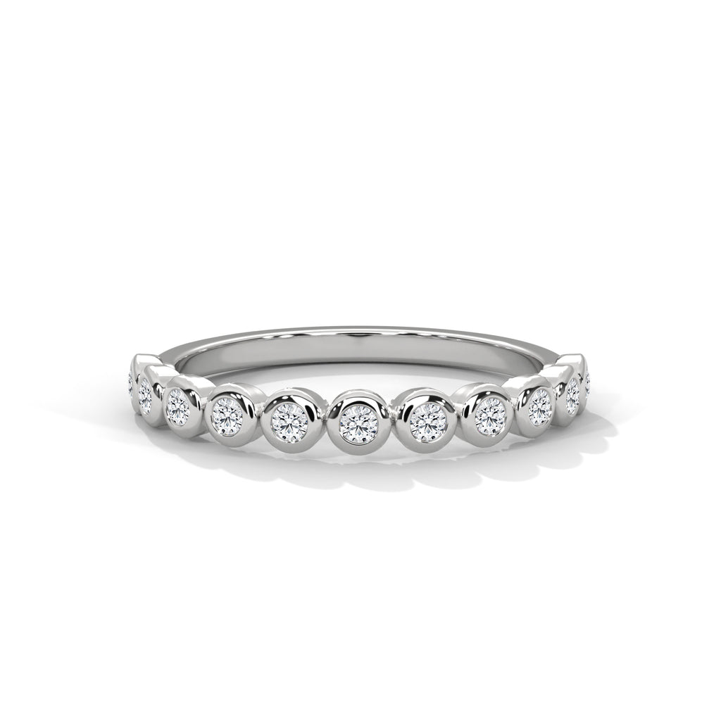 round cut diamond bezel set eternity wedding band