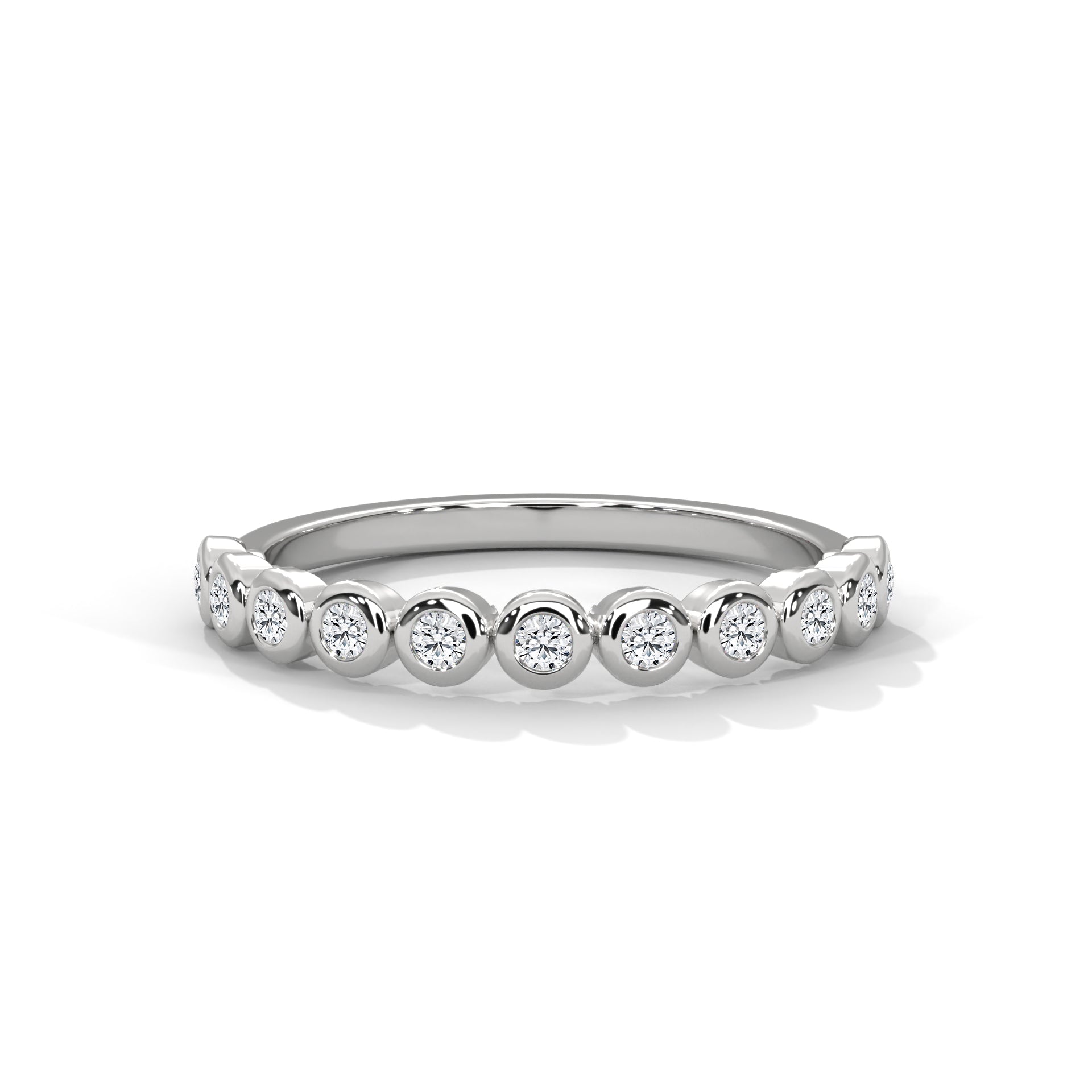 round cut diamond bezel set eternity wedding band