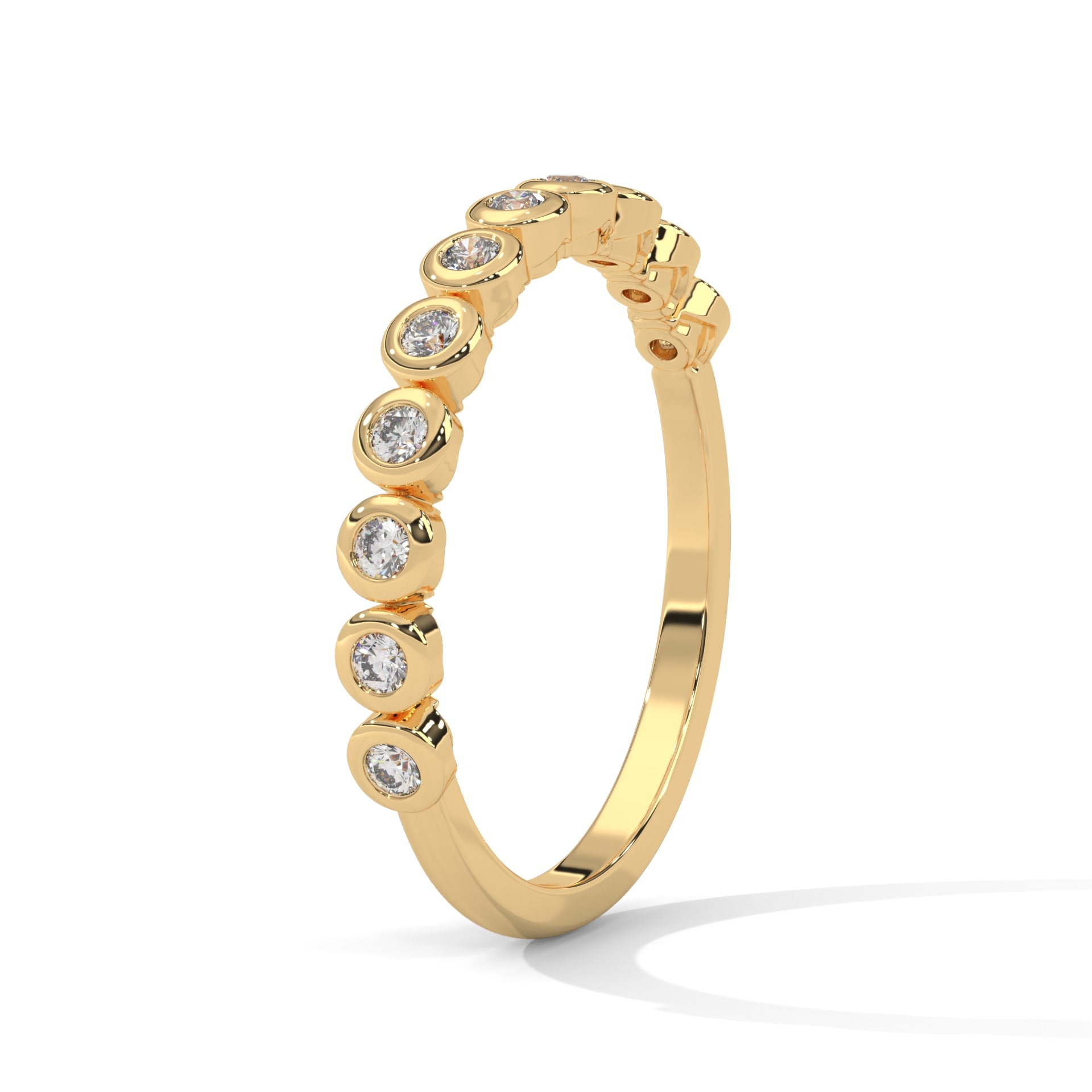 round cut diamond bezel set eternity wedding band in 10K Gold