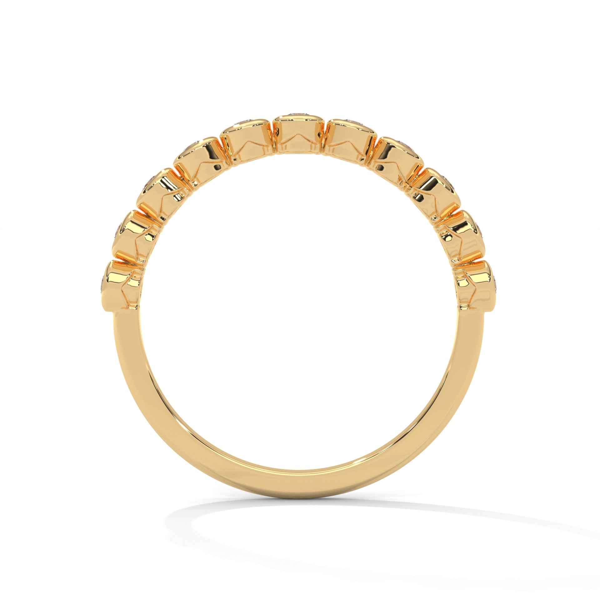 round cut diamond bezel set eternity wedding band in 18K Gold