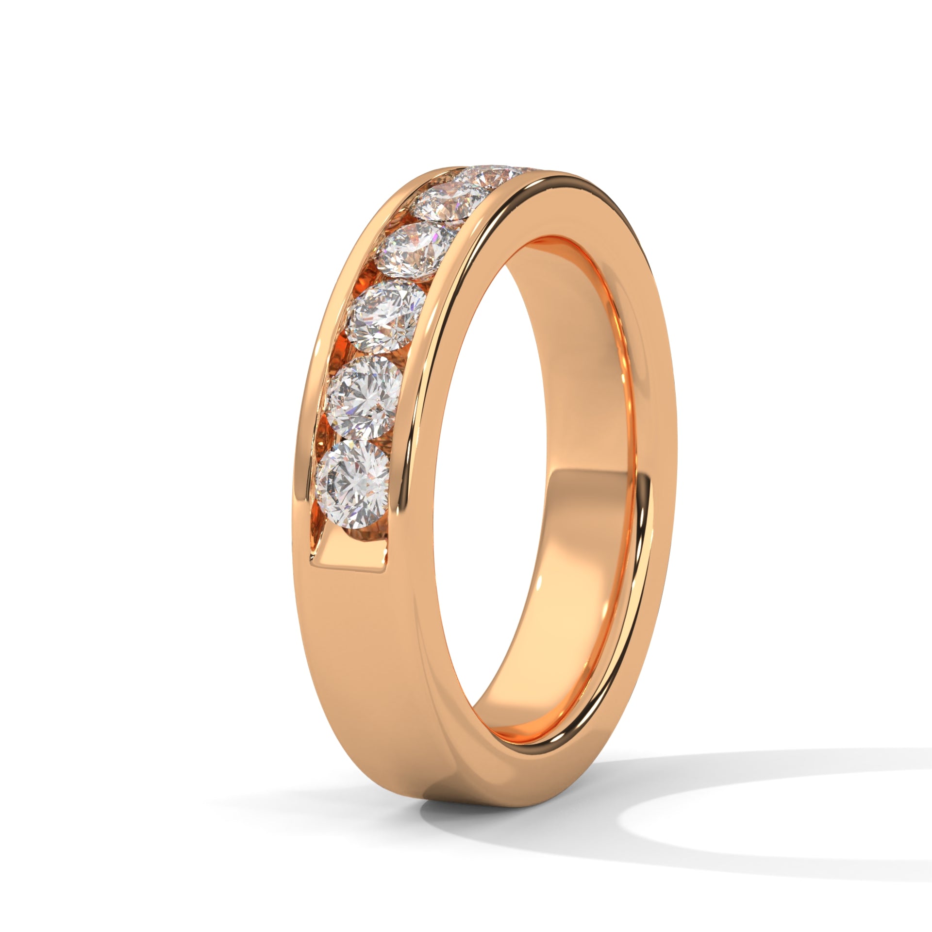 round cut moissanite channel set wedding band