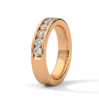 round cut moissanite channel set wedding band