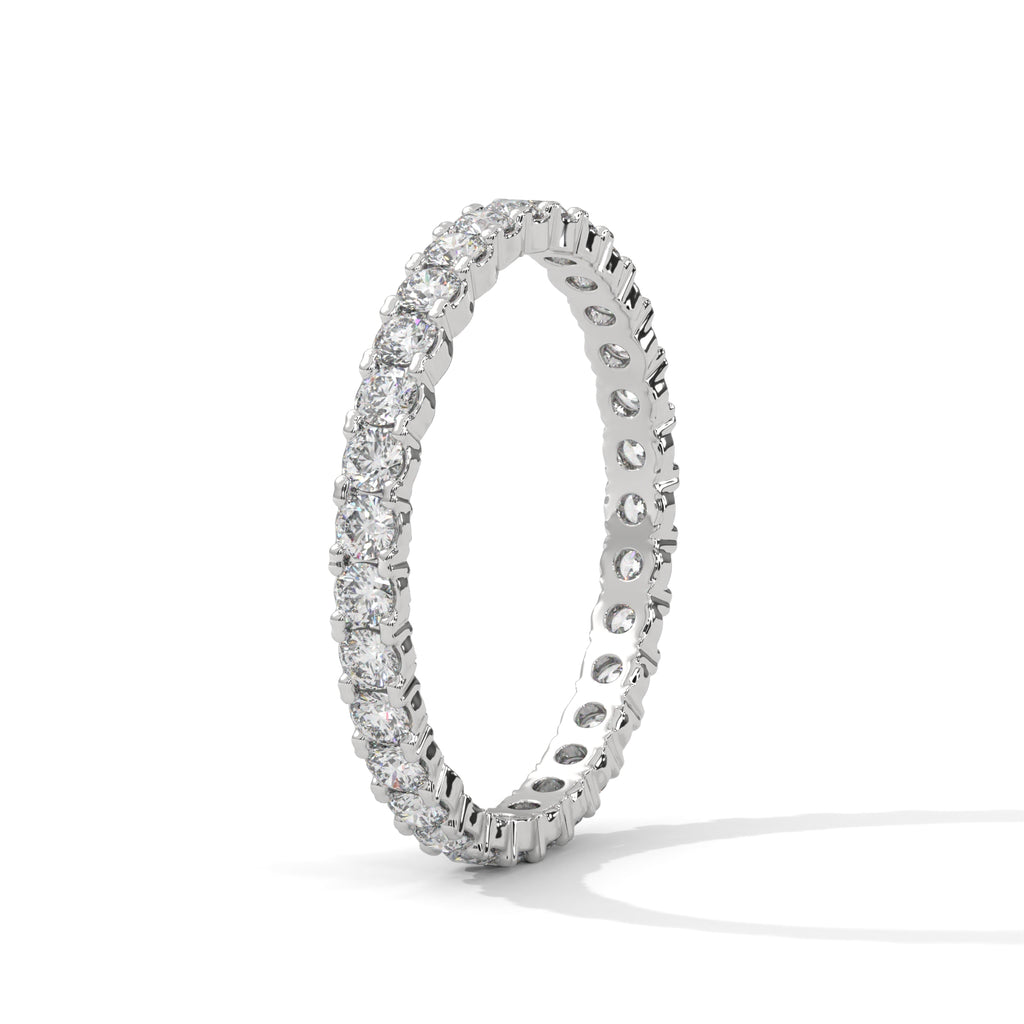 round cut moissanite eternity wedding band