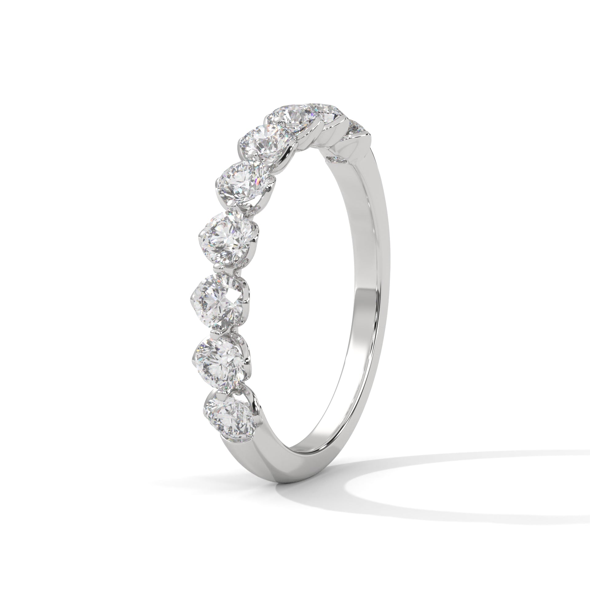 round cut moissanite half eternity band