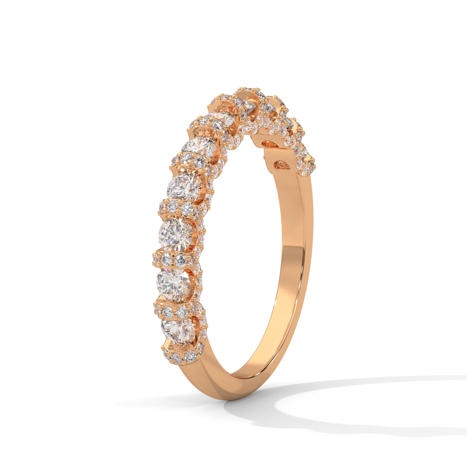 round moissanite u prong half eternity wedding band