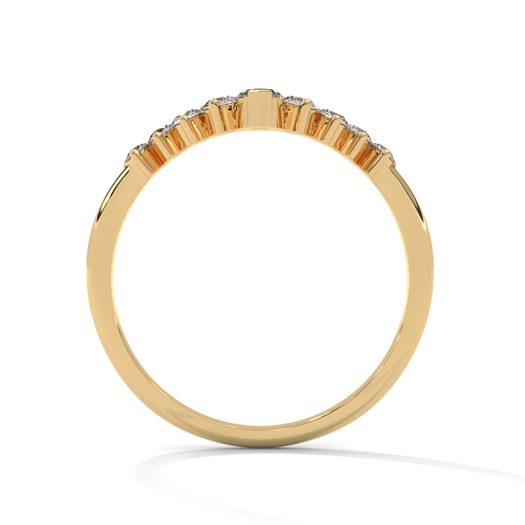 round moissanite v shaped wedding band