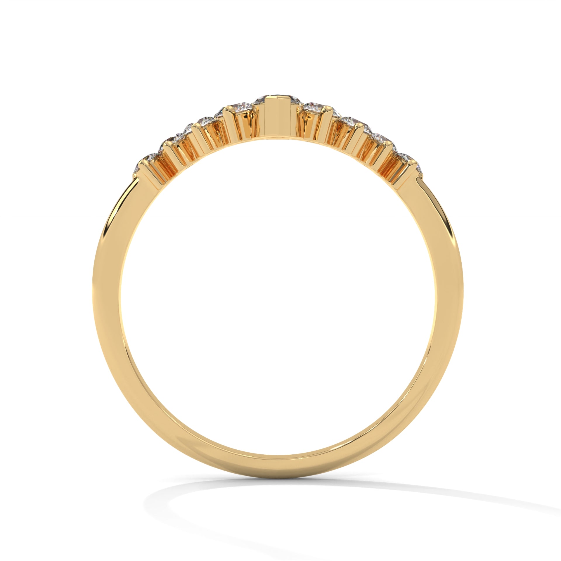 round moissanite v shaped wedding band