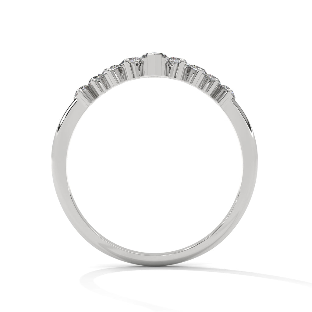 round moissanite v shaped wedding band in 10K White Gold