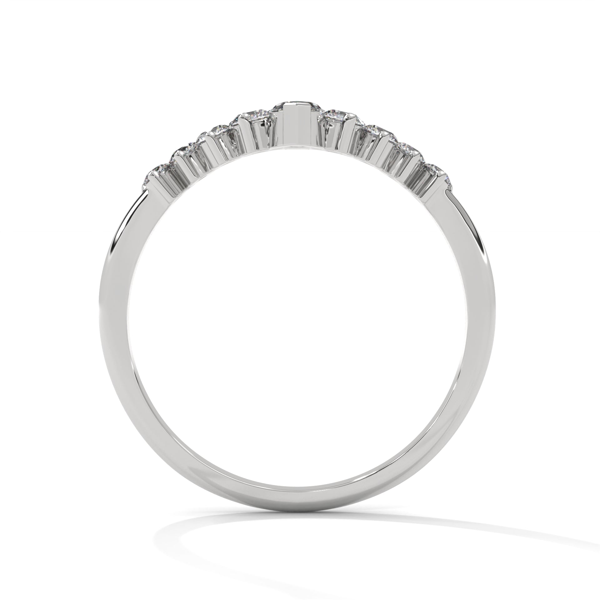 round moissanite v shaped wedding band in 10K White Gold