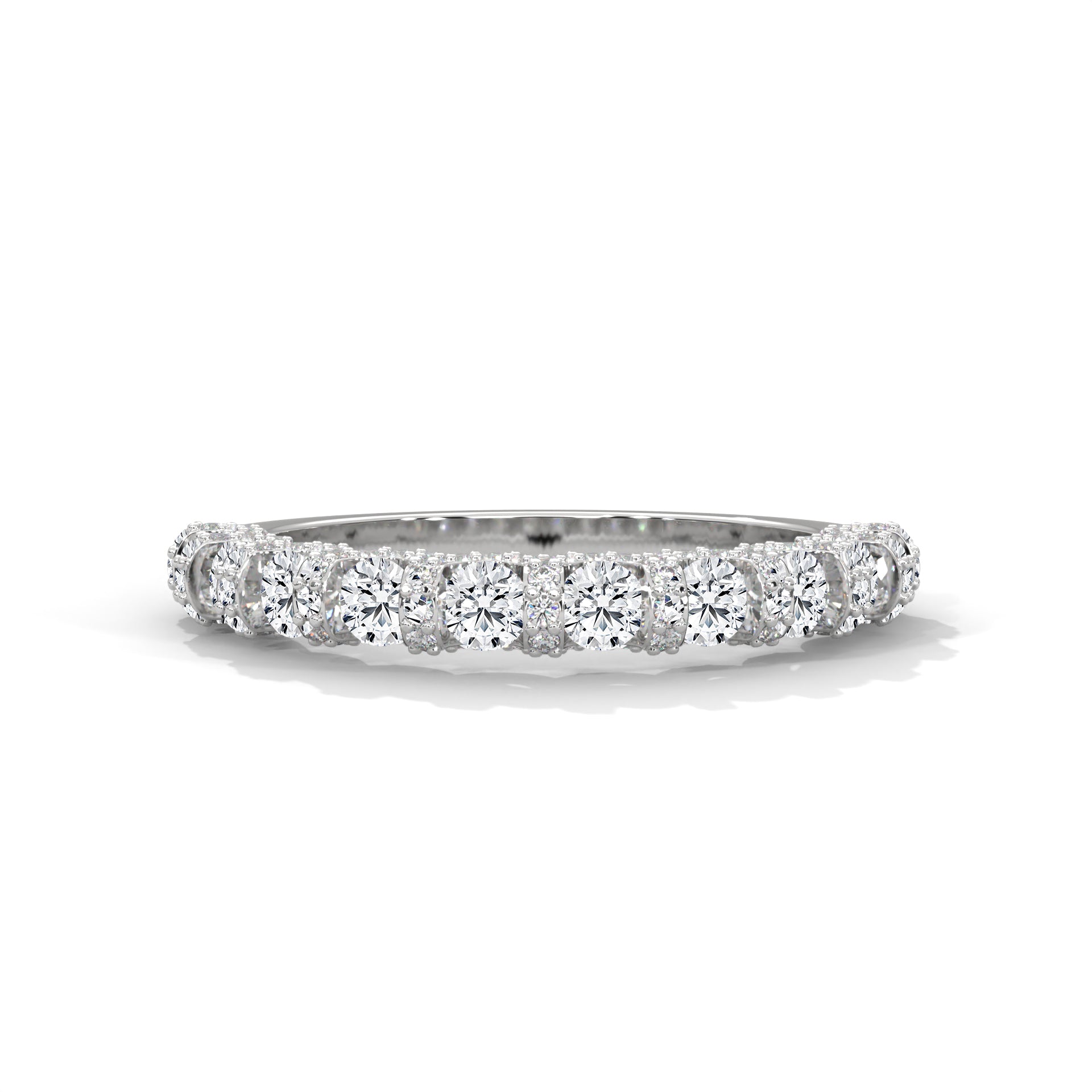 round shape moissanite u prong half eternity wedding band
