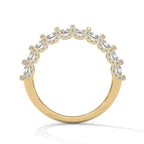 round shape moissanite u prong half eternity wedding band in yellow gold