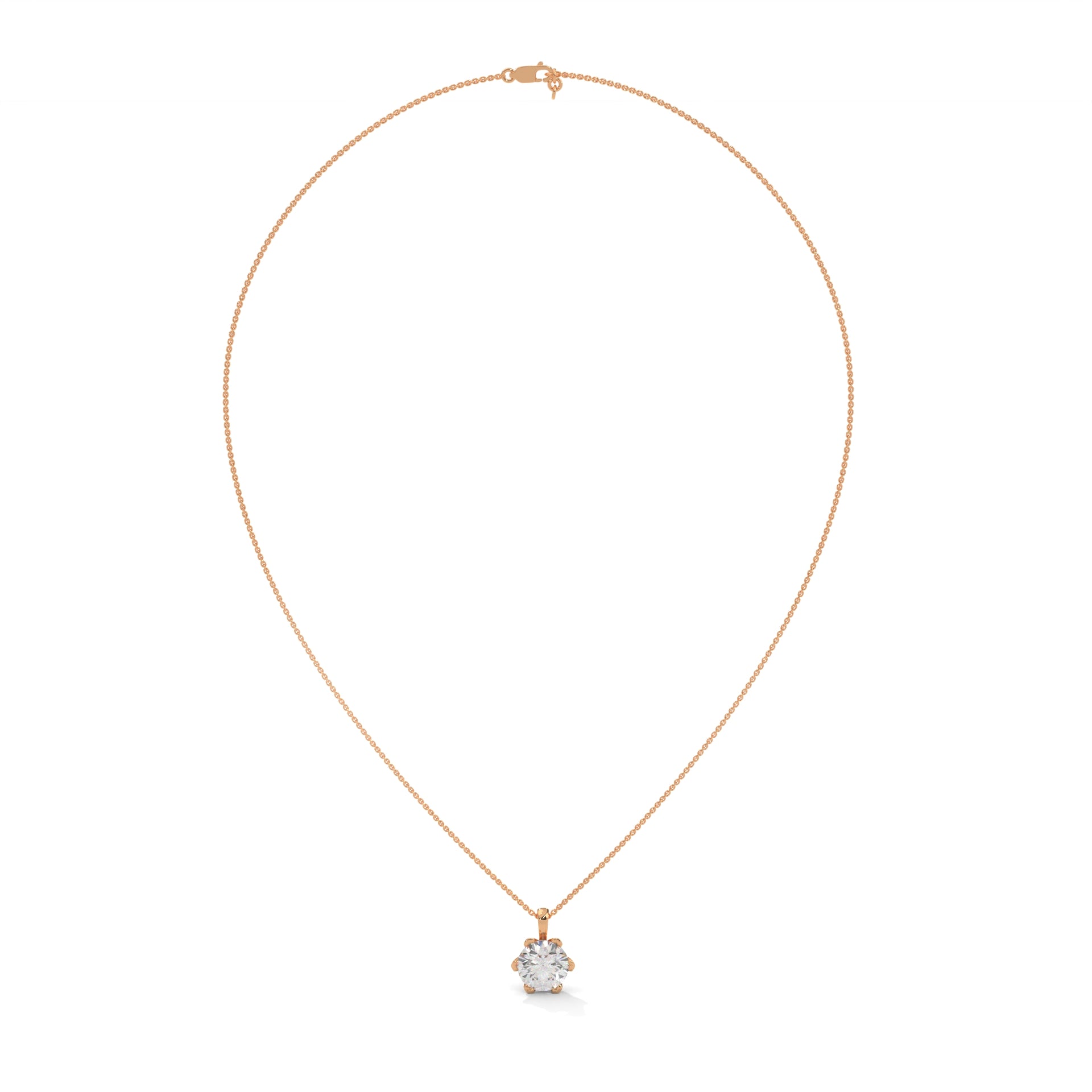 Round Cut Lab Grown Diamond Solitaire pendant with 6 Prong Setting, Pendant with chain