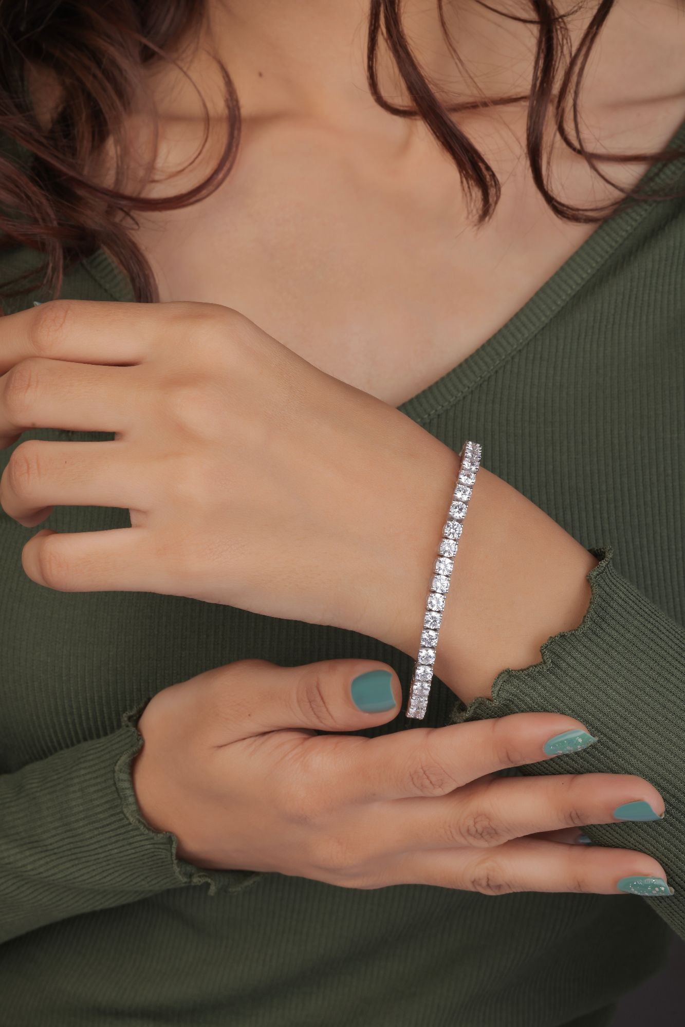Round Cut Moissanite Tennis Bracelet in Sterling Silver
