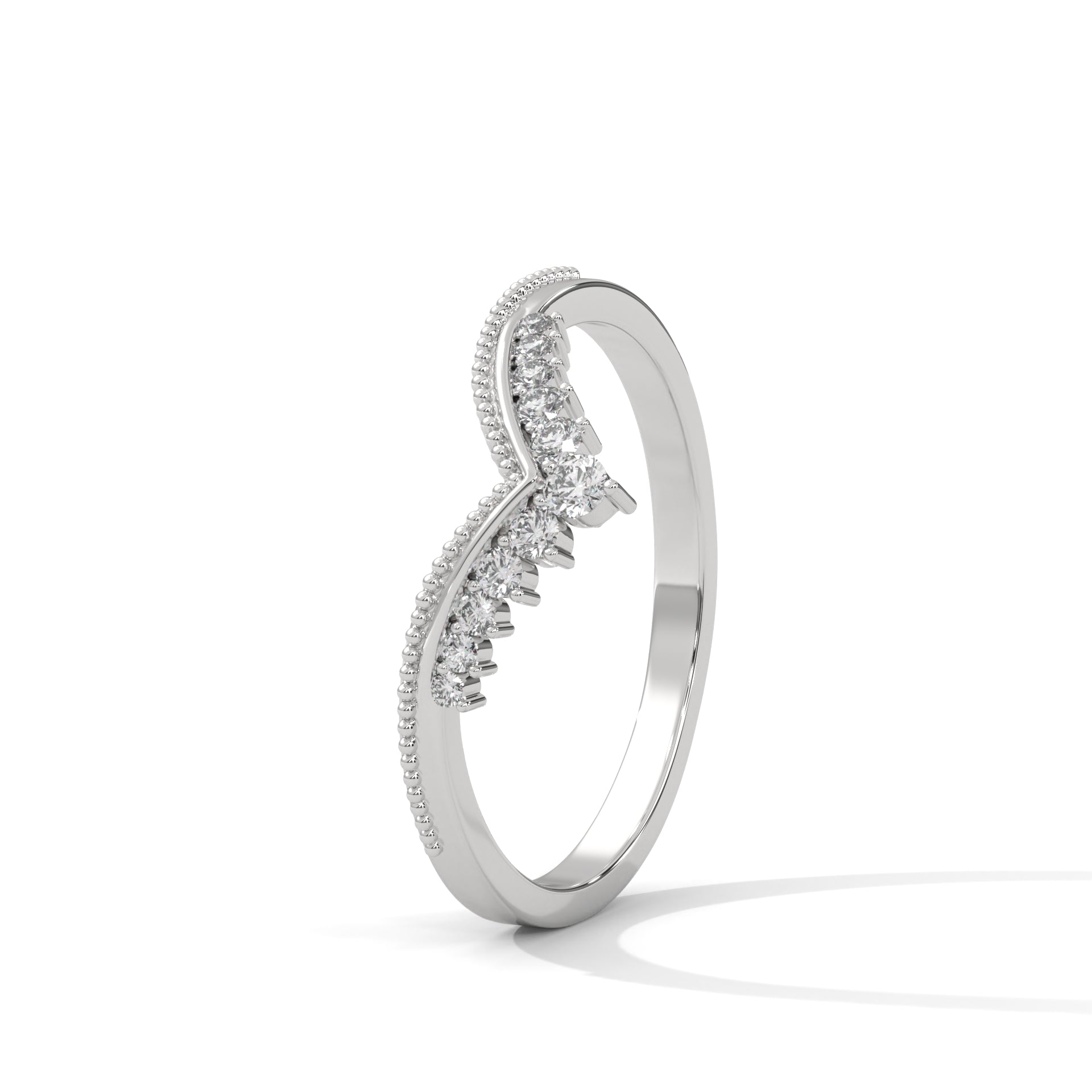vintage moissanite v shaped curved wedding band