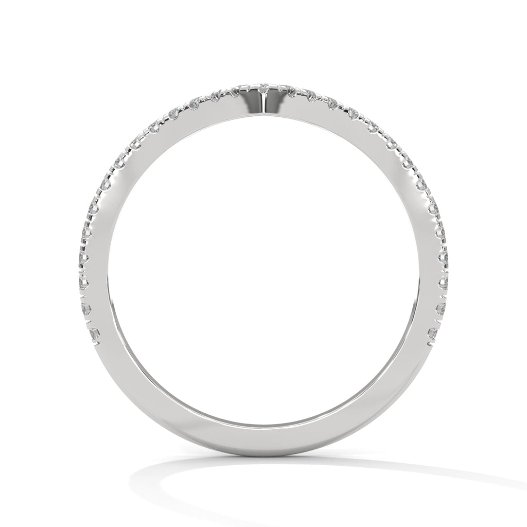 v shaped curved wedding band in 18K White gold