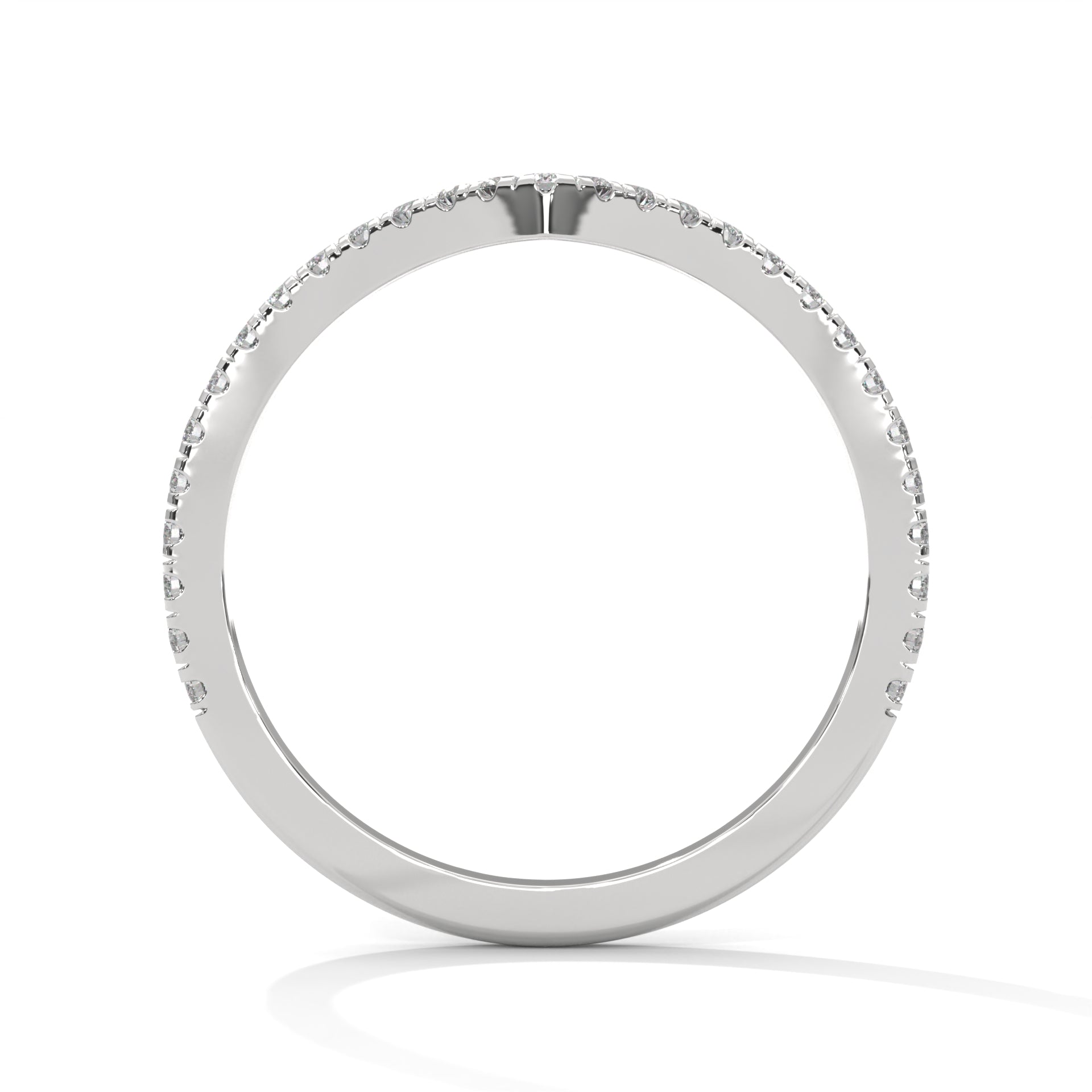 v shaped curved wedding band in 18K White gold