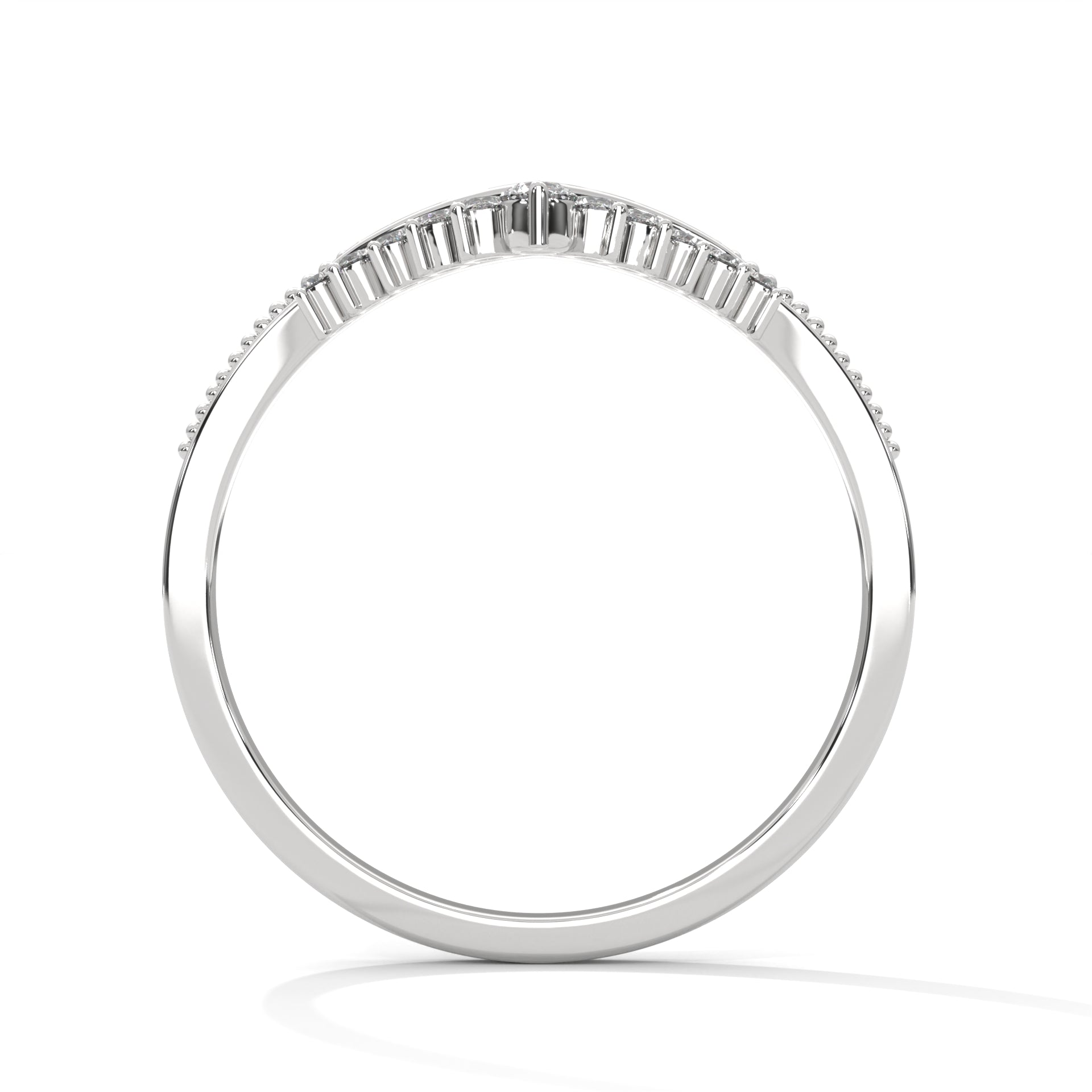 V shaped curved wedding band in White Gold